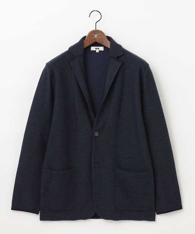 JOSEPH ABBOUD 【驚きの軽量ウール】KARLKARL ヘリンボーン柄 ニットジャケット ダルブルー系