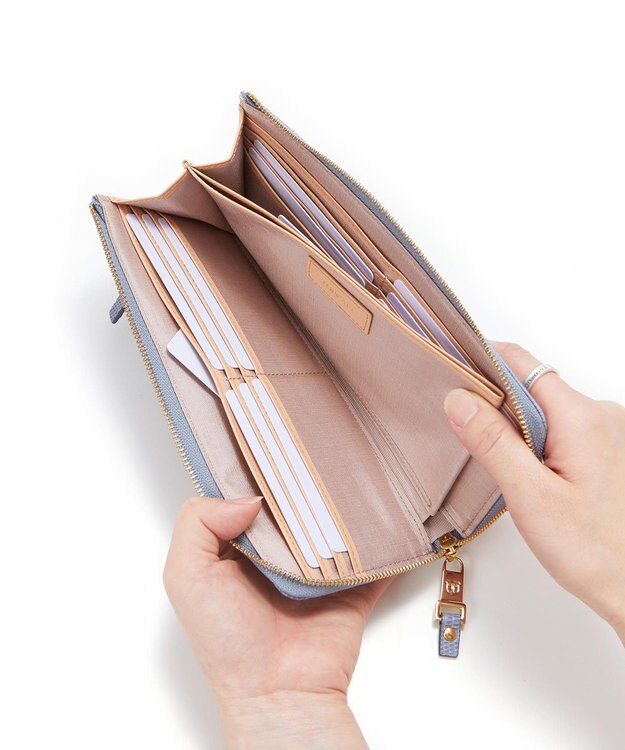 TOPKAPI 【TOPKAPI】イタリアンレザー リザード型押し Lファスナー長財布マチ付き LUCIA ルチア ブルーグレー