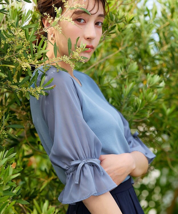 Tiaclasse 【洗える】キャンディースリーブニットトップス サックス