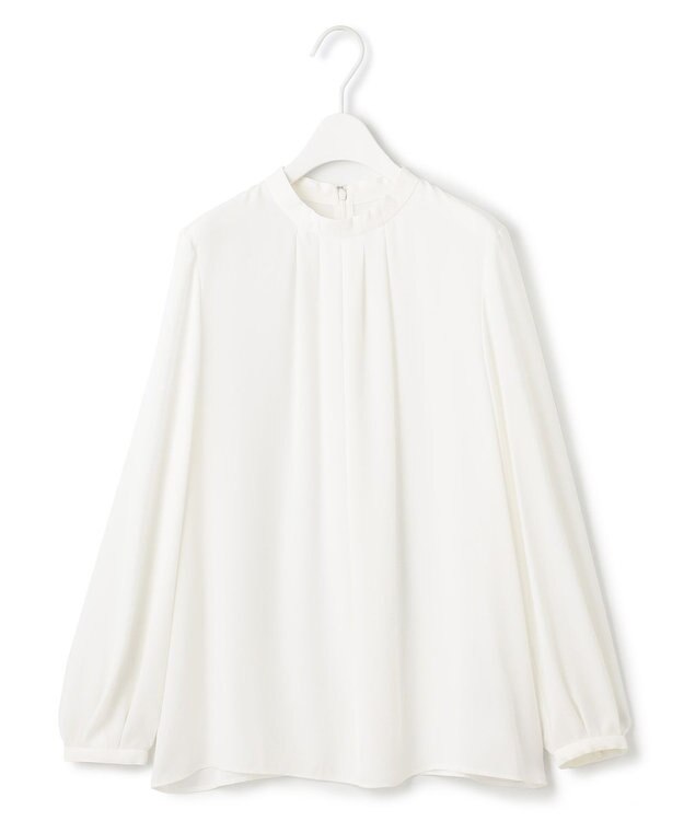 ICB L 【接触冷感・UVケア・速乾・洗える】BackSatinAmunzen ハイネックブラウス オフホワイト系