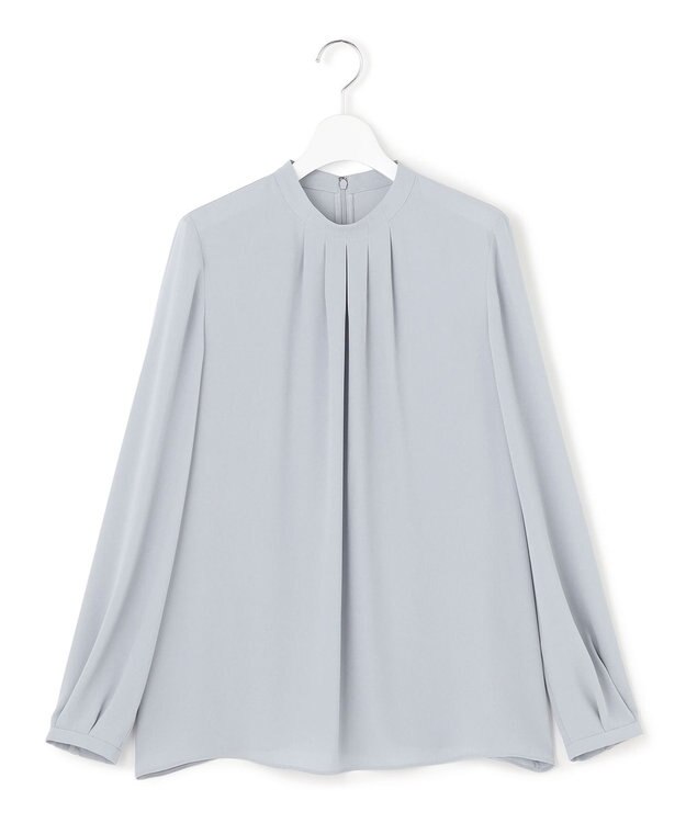 ICB L 【接触冷感・UVケア・速乾・洗える】BackSatinAmunzen ハイネックブラウス サックスグレー系