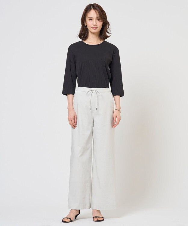 J.PRESS LADIES 【WEB限定】セルロースリネンストレッチ ワイドストレート パンツ 【WEB限定】ライトグレー系