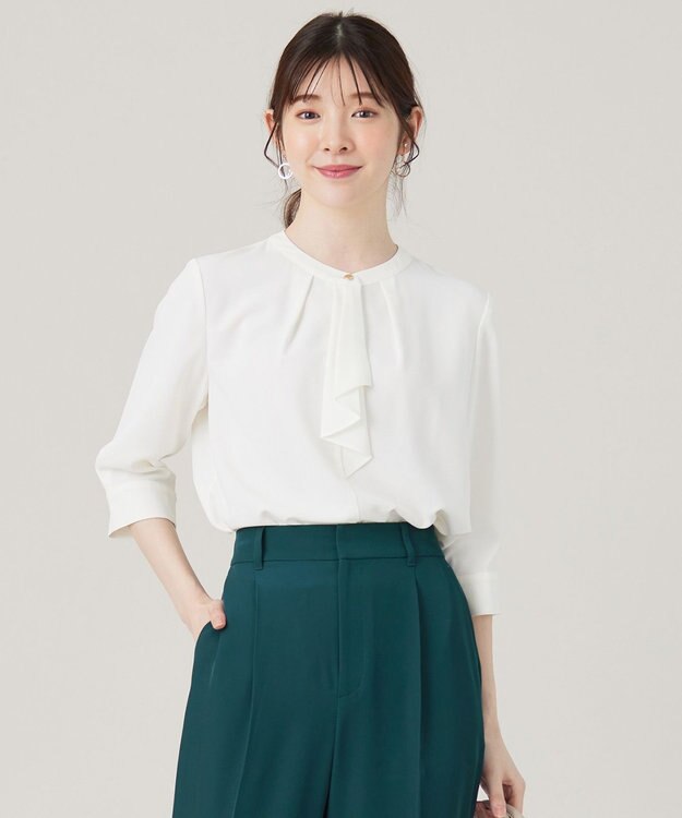 ANY SIS L 【洗える】ラッフルボウ ブラウス オフ