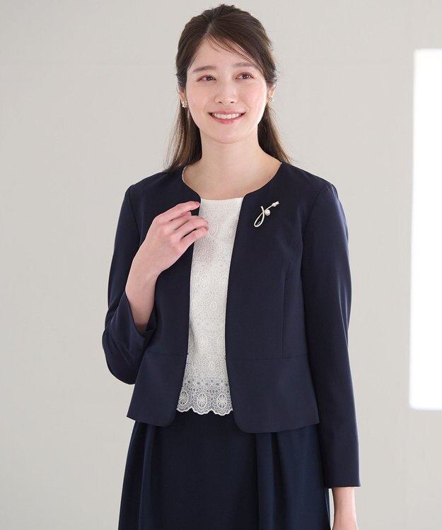 ANY SIS 【セットアップ対応】セレモニーダブルクロス ノーカラー ジャケット ネイビー