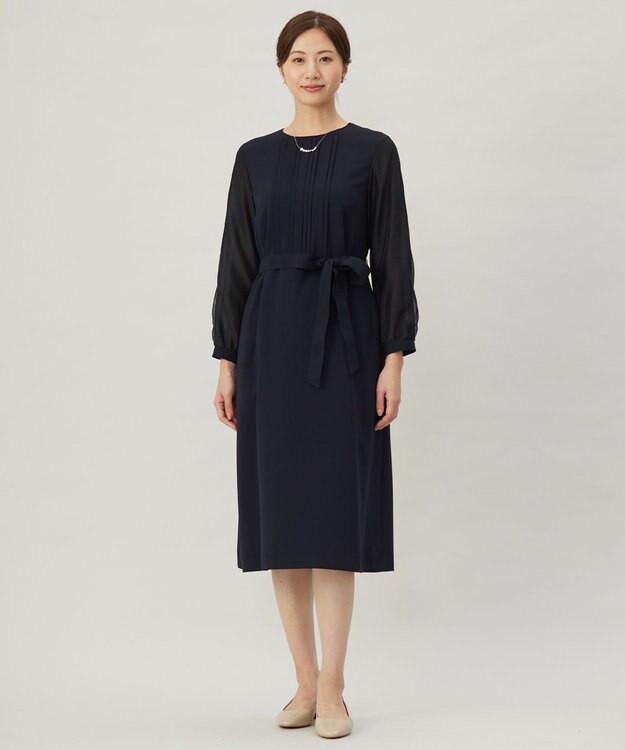 J.PRESS LADIES 【洗える】ノルディス2wayジョーゼット タックディテール ワンピース ネイビー系