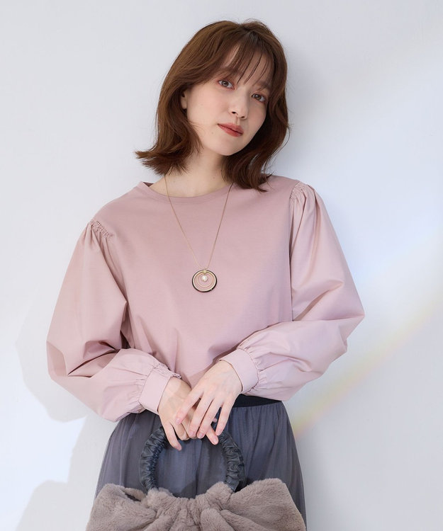 ANY L 【洗濯機可】着映えるシャーリングトップス ピンク