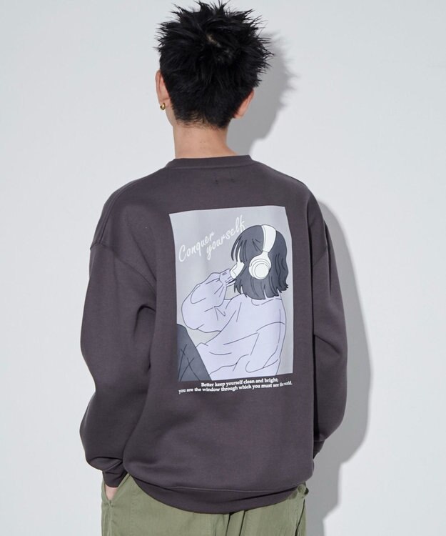 WEGO 【ユニセックス着用ITEM】ガールイラストグラフィックプルオーバー ブラック中濃色