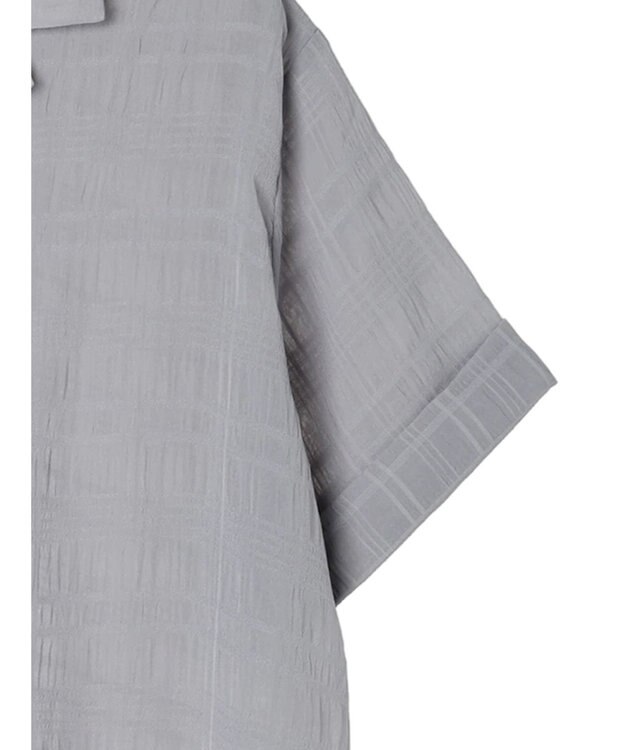 Green Parks シアーチェック開襟ブラウス Grayish Blue