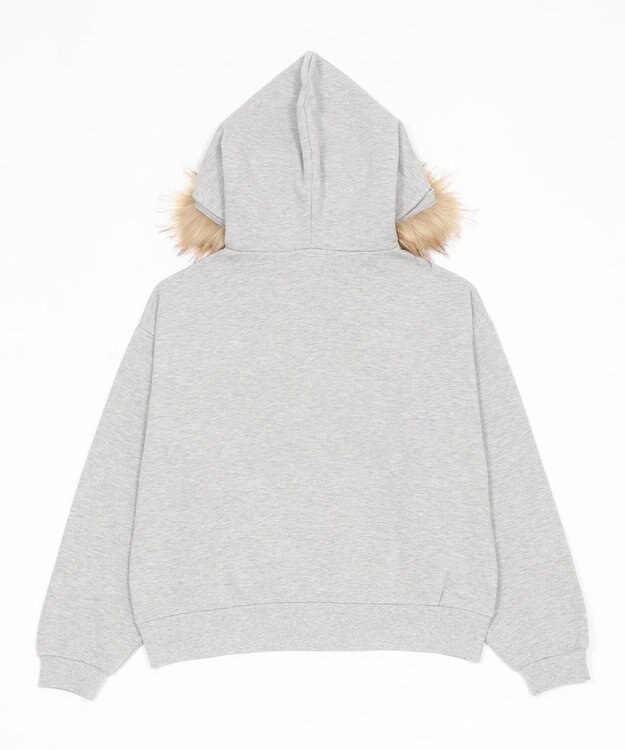 WEGO 裏起毛ファーフードBIGZIPパーカー 杢グレー