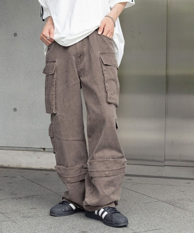 WEGO マルチポケットワイドカーゴパンツ ブラウン