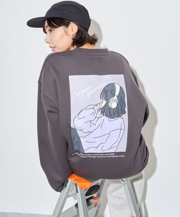 WEGO 【ユニセックス着用ITEM】ガールイラストグラフィックプルオーバー ブラック中濃色