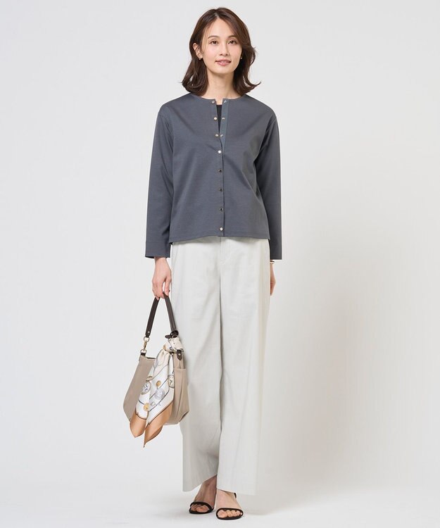 J.PRESS LADIES 【WEB限定】セルロースリネンストレッチ ワイドストレート パンツ 【WEB限定】ライトグレー系