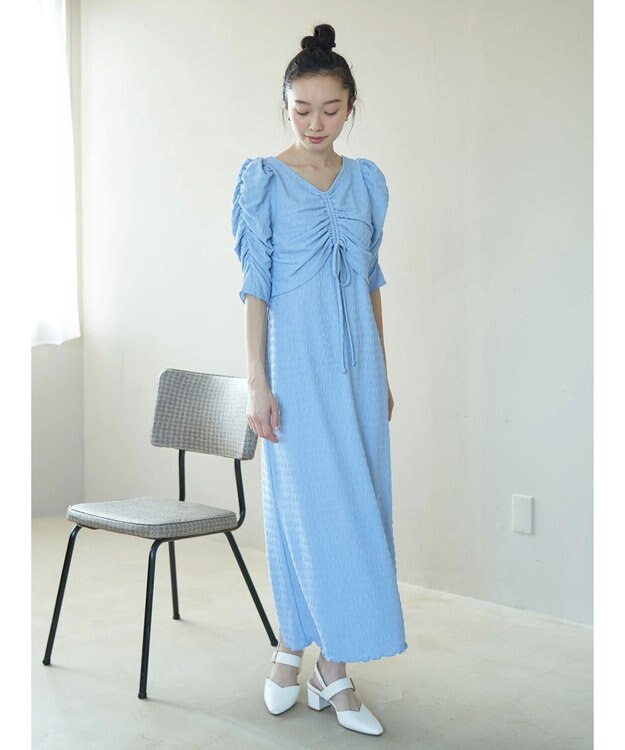 earth music&ecology やわらかカットソーレイヤード見えワンピース Blue