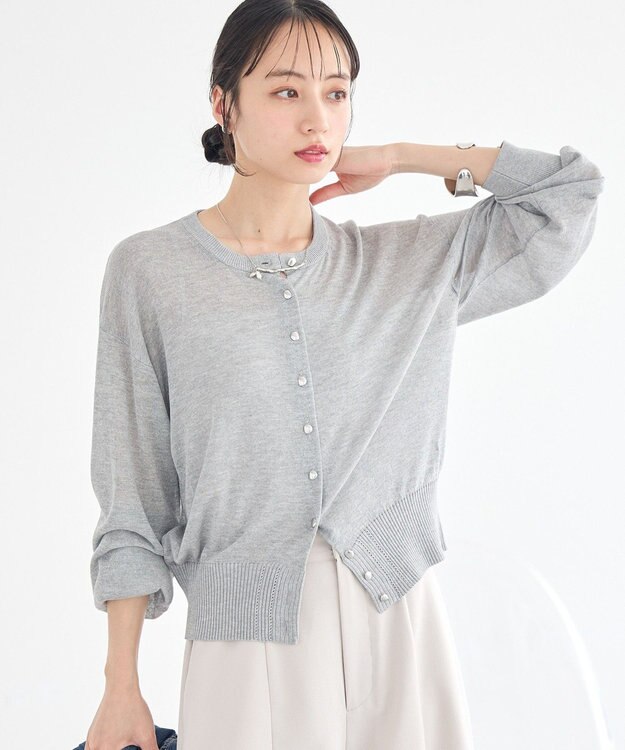 earth music&ecology ボタンアソートクルーネックカーディガン Gray