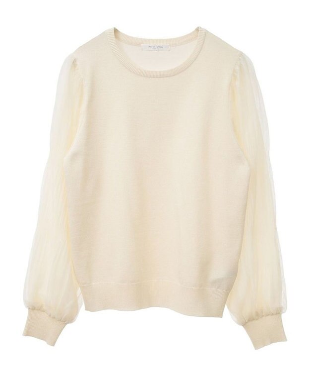 Green Parks 袖チュールマジョリカドッキングニットプルオーバー Ivory