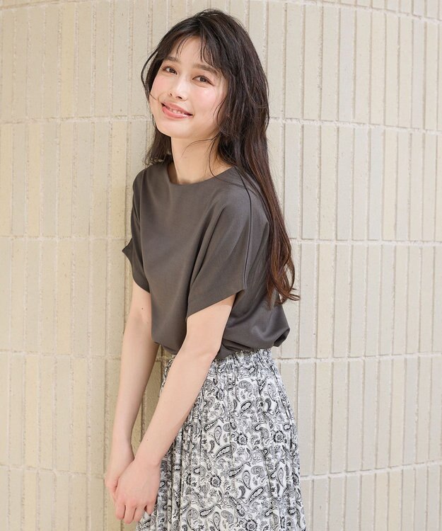 ANY 【洗濯機可/接触冷感/UVカット/アンチピリング】ドライポンチフレンチスリーブプルオーバー モカ