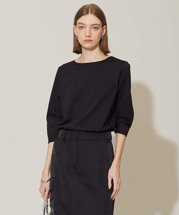 ICB 【接触冷感・UVケア・洗える】 コンフォートプレーティング クレセントスリーブカットソー ブラック系