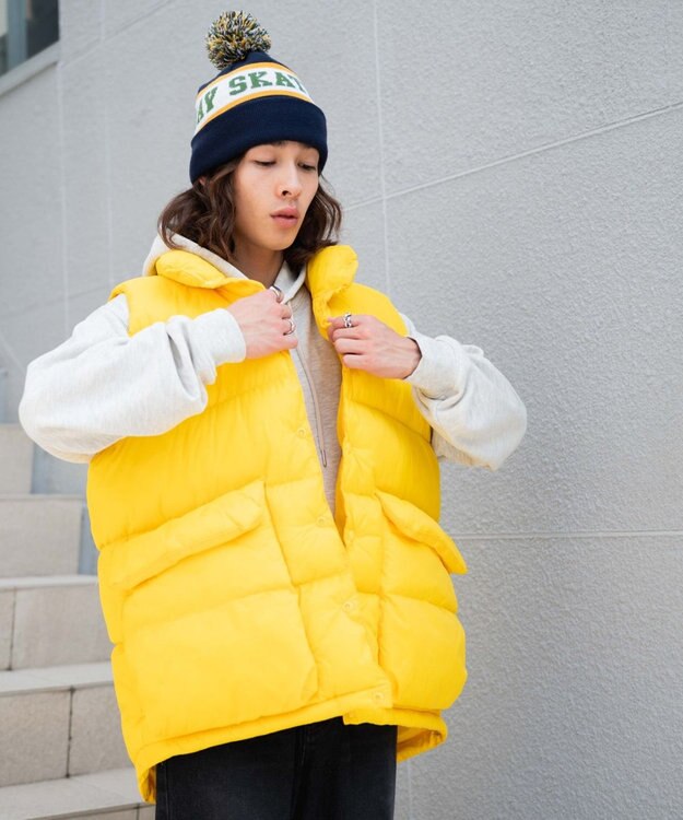 WEGO カラーナイロンパテッドベスト イエロー