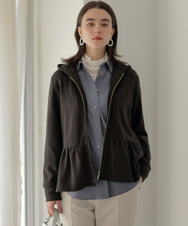 組曲 マシュマロタッチ裏毛 パーカー ブラック系