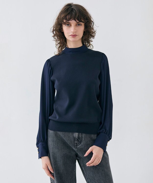 BEIGE， 【洗える・Precious3月号掲載】PROTEA / 異素材バックタイディティールニット Navy