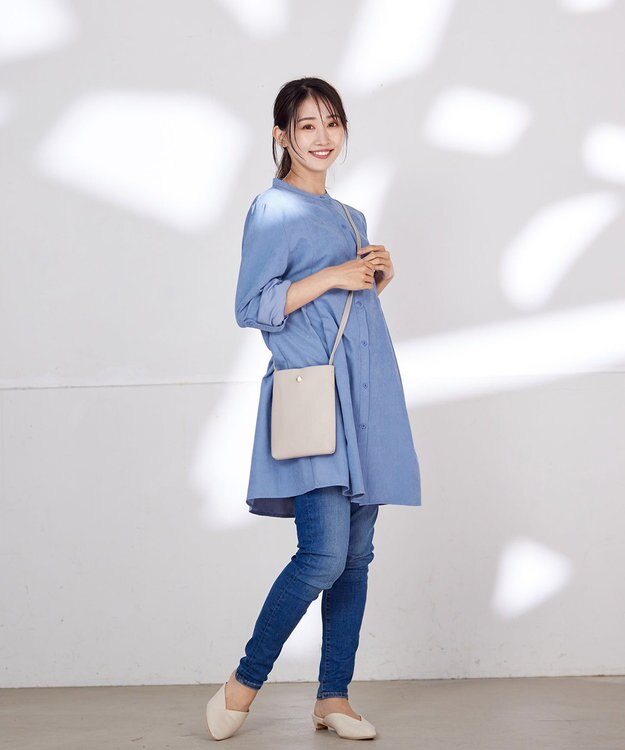 Tiaclasse L 【洗える】ピーチスキンシャツチュニックブラウス サックス