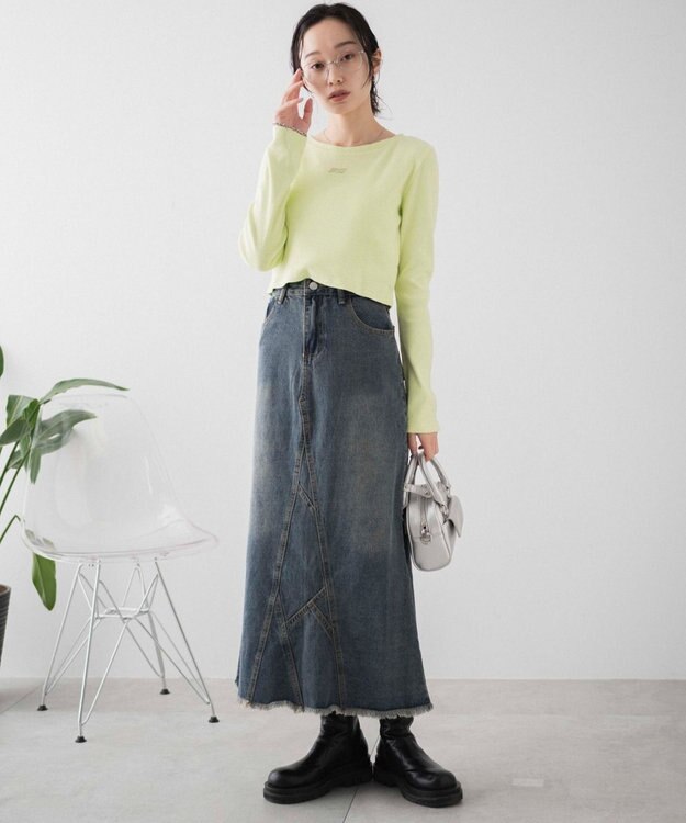 WEGO ヴィンテージウォッシュリブロンT ライム