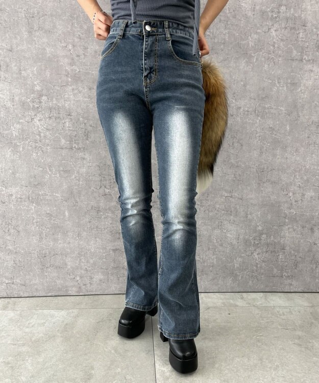 WEGO ストレッチフレアデニムパンツ デニム中濃色