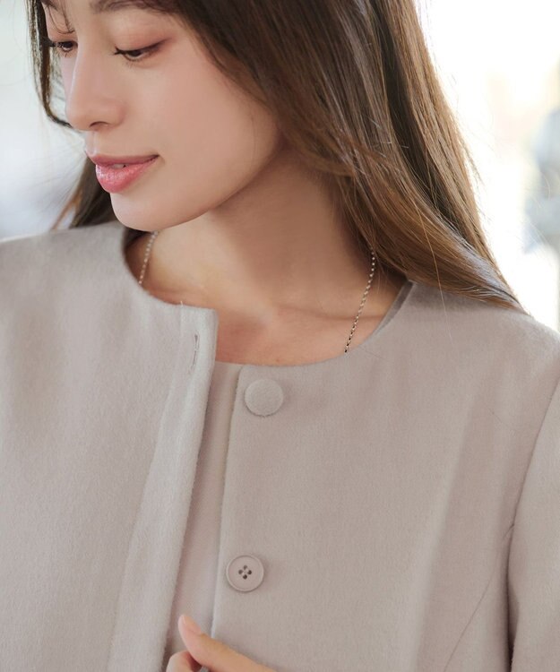 Tiaclasse 【ウール混】ノーカラーバックリボンウールコート ピンク