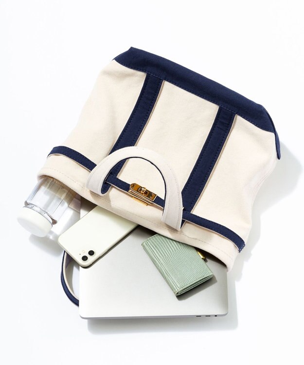 23区 ポーチ付 キャンバス トートバッグ ネイビー系