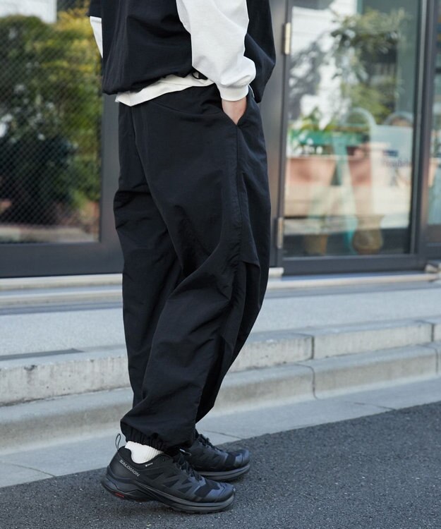 WEGO 【ウエストゴム/MLサイズ展開】ナイロンイージーパンツ ブラック