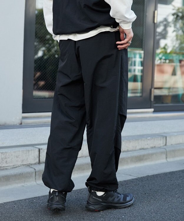 WEGO 【ウエストゴム/MLサイズ展開】ナイロンイージーパンツ ブラック