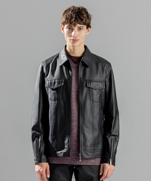 JOSEPH HOMME ライトラムナッパレザー　Ｇジャンタイプ ブラック系