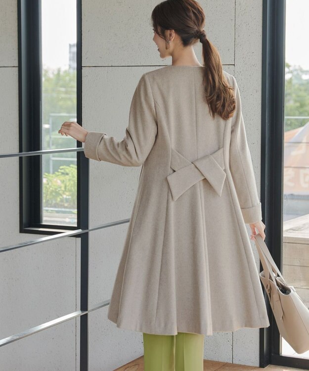Tiaclasse 【ウール混】ノーカラーバックリボンウールコート グレージュ