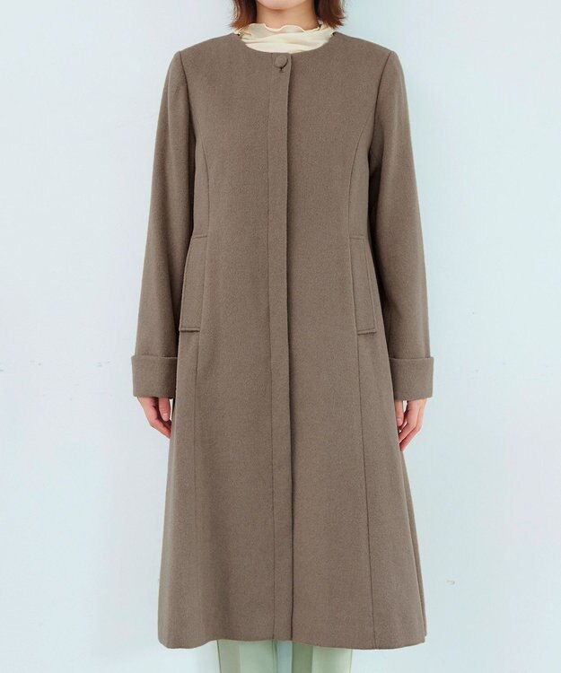 Tiaclasse 【ウール混】ノーカラーバックリボンウールコート モカ