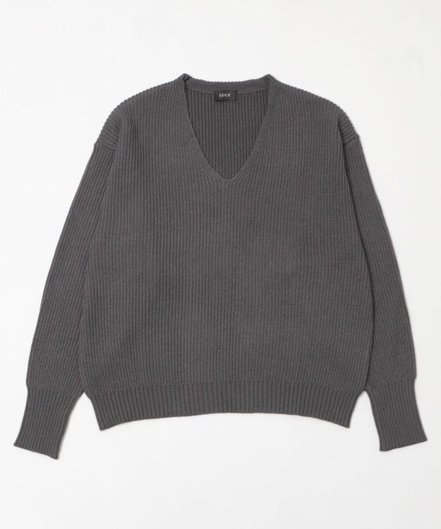 WEGO エルボーパッチVネックプルオーバー グレー