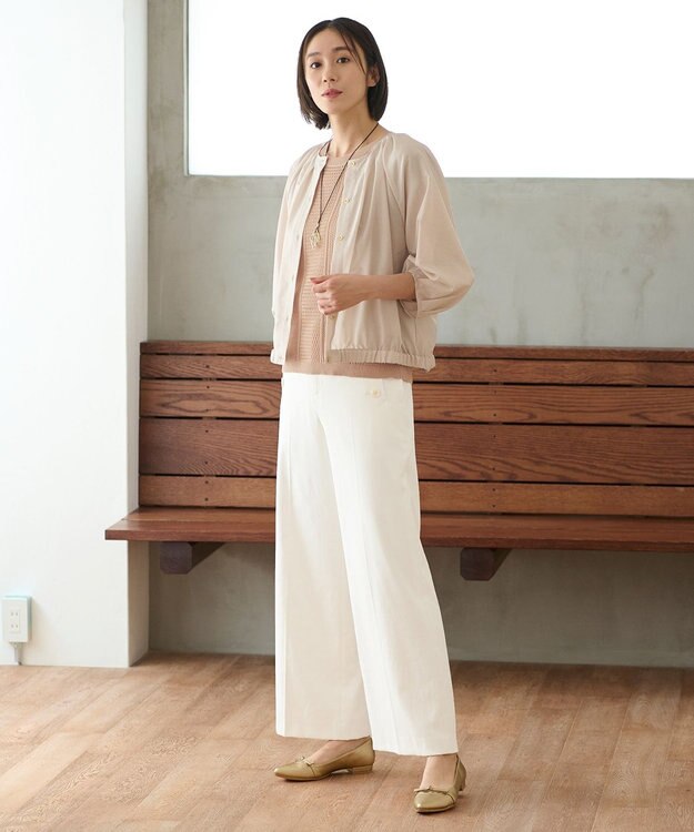 自由区 【洗える・XSサイズあり】シアーシャイニー ジャケット ベージュ系