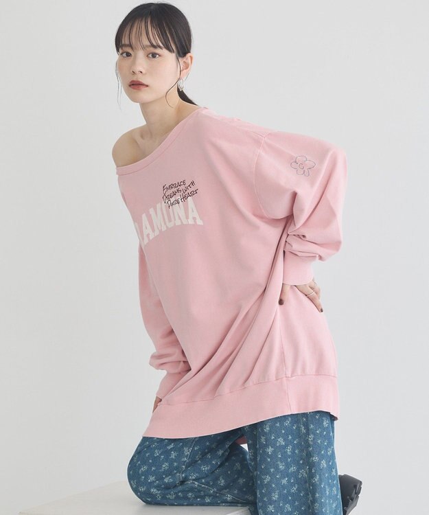 earth music&ecology ランダム刺繍オフショルプルオーバー Pink