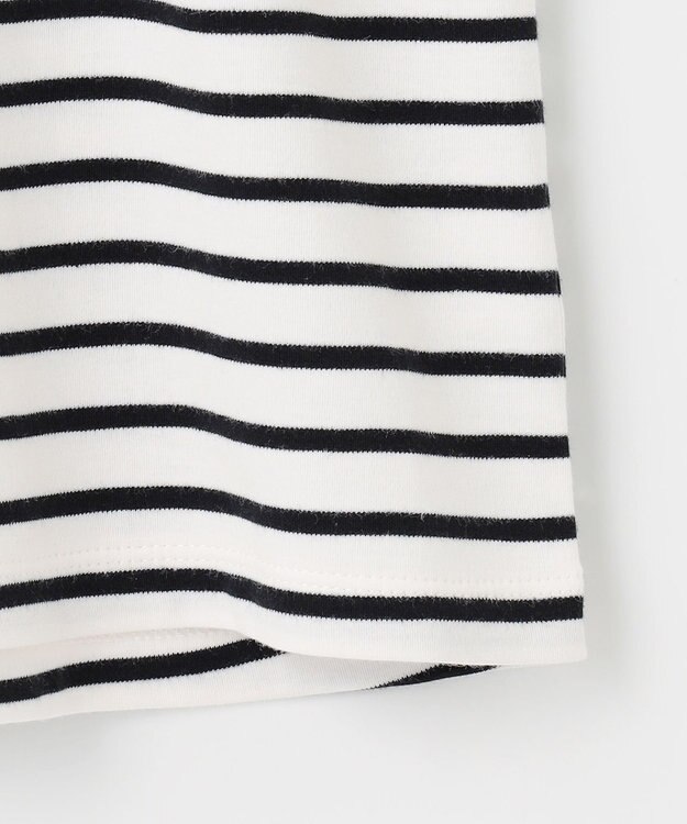 ANY L 【大好評につき新色登場！】モックネックフレンチスリーブ ボーダーＴシャツ ホワイト×ブラック