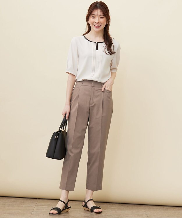 ANY SIS S 【洗える】フロントタックバイカラー ブラウス アイボリー×ブラック