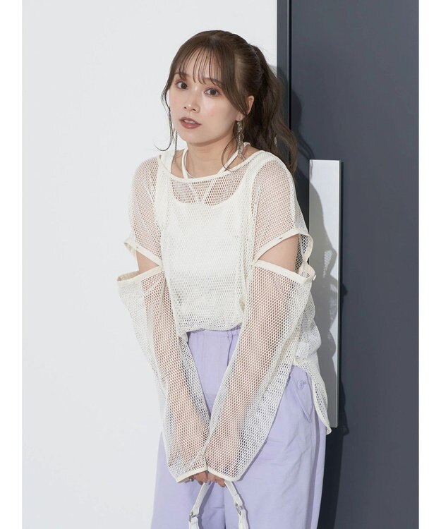 earth music&ecology ＳＥＴ２点メッシュプルオーバー＋タンクトップ Ivory