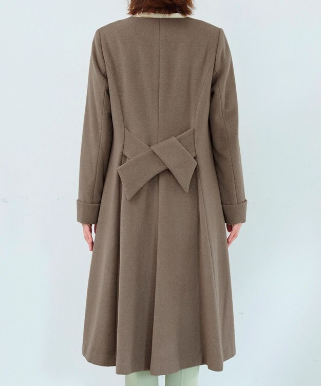 Tiaclasse 【ウール混】ノーカラーバックリボンウールコート モカ