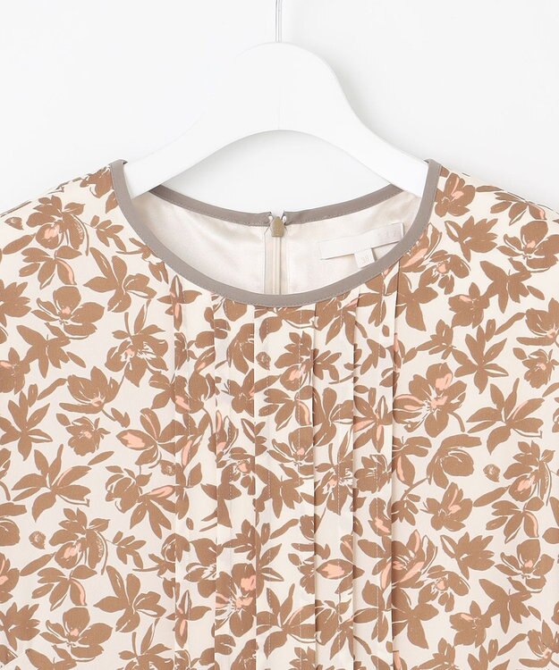 自由区 【洗える】スノーフラワープリント ワンピース モカ系