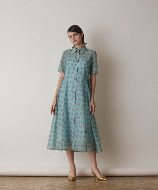 GRACE CONTINENTAL ドローイングプリントワンピース グリーン