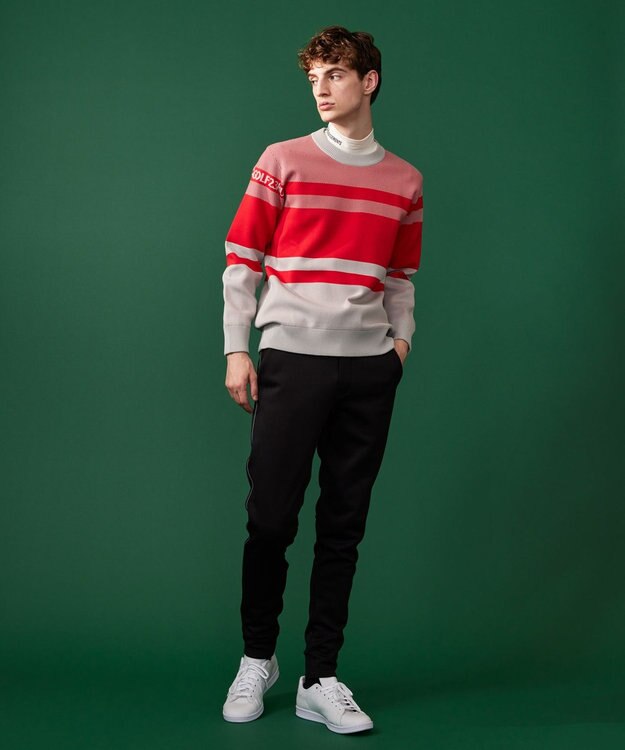 23区GOLF 【MEN】【洗える】カラーブロック 裏付き ニット ローズ系1