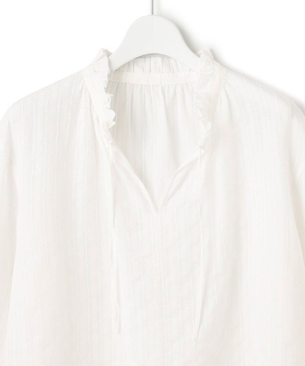 23区 L 【WEB限定/洗える】コットンカラミストライプ スキッパー ブラウス ホワイト系