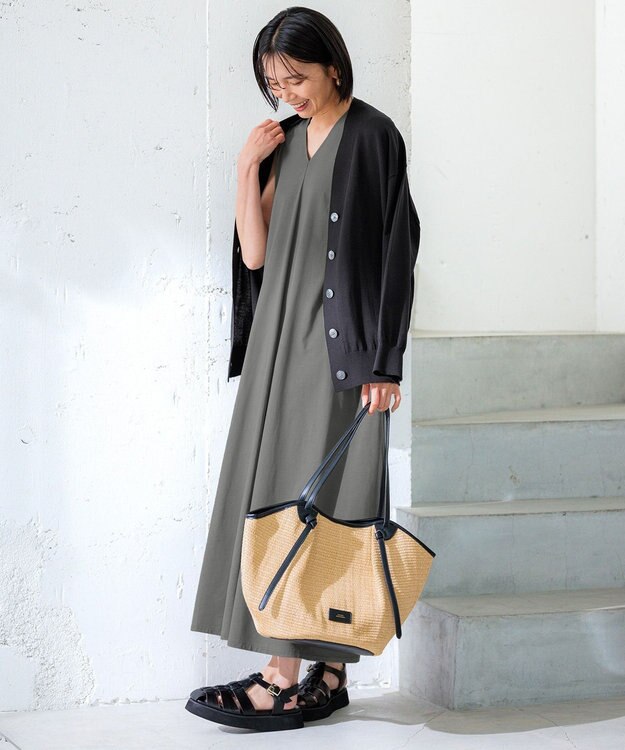 23区 L 【洗える】スビンハイツイストコットン カーディガン ブラック系