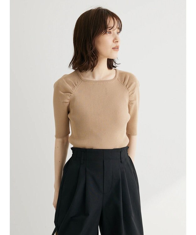 Green Parks 袖ギャザーラグランニットプルオーバー Beige