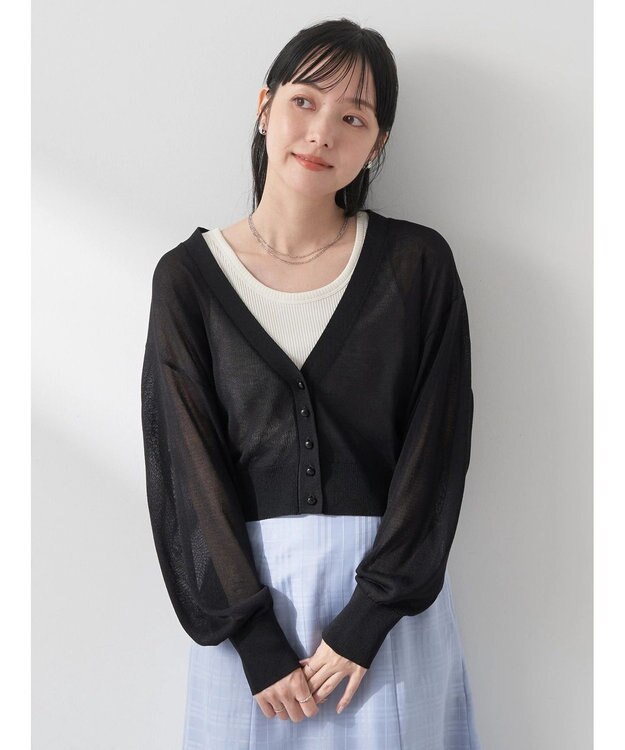 earth music&ecology シアーラメＶネックカーディガン Black