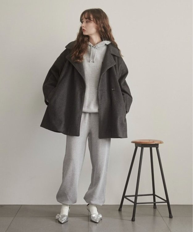 WEGO 【ANGIE VINTAGE】ワンポイント刺繍スウェットパーカー 杢グレー