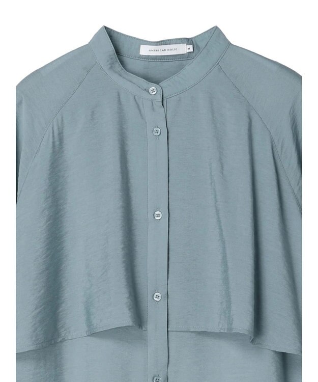 AMERICAN HOLIC バンドカラーフリルシャツチュニック Sax